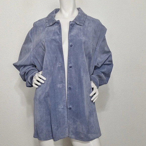 Women's Blue Leather Jacket - Picture 1 of 10